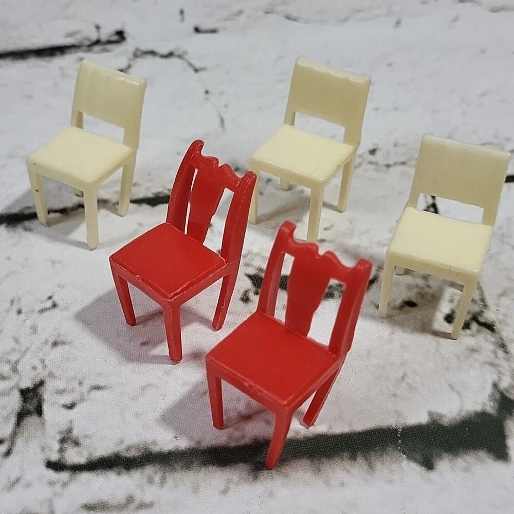 Vintage 50's Marx Dollhouse Furniture Lot of 8 Pieces Crib Chairs Bathroom Scale